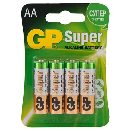 Батарейка GP Batteries Super АА пальчиковая LR6 1,5 В (4 шт