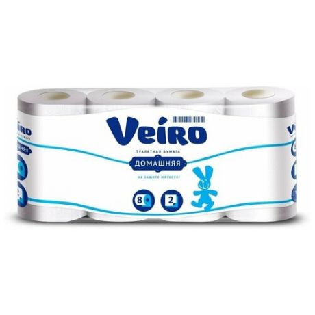 Бумага туалетная Veiro "Домашняя" 2-слойная, белая, 6 рулонов, 6 шт