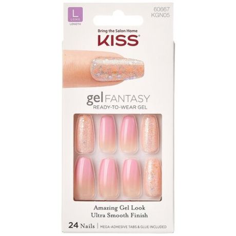 Kiss Набор накладных ногтей с клеем "Невинный Флирт" максимальной длины 24шт Gel Fantasy KGN05C