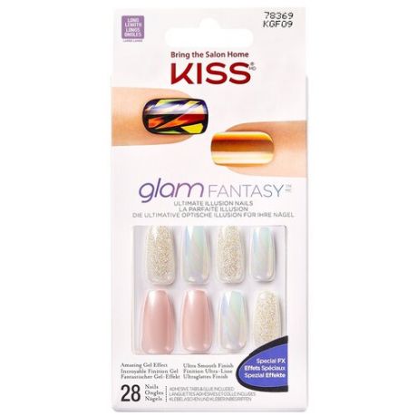 Kiss Набор накладных ногтей с клеем "Розовый кварц" короткой длины 28шт Glam Fantasy KGF09C