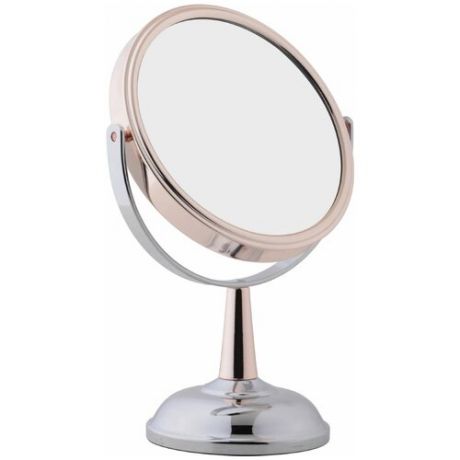Зеркало косметическое настольное на ножке двустороннее с натуральным изображением и 5 кратным увеличением DANIELLE модель MD65З4CRG цвет хром/розовое золото - Англия