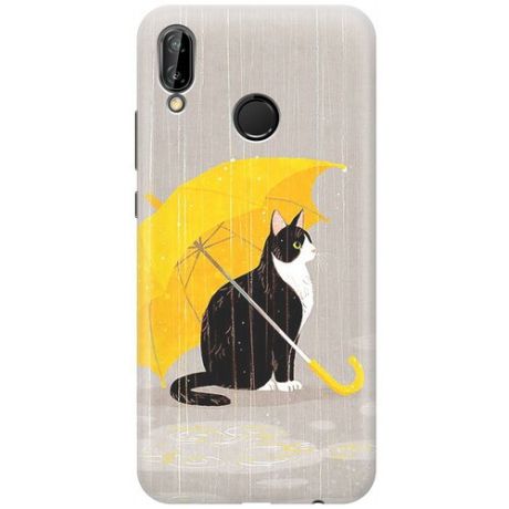 Ультратонкий силиконовый чехол-накладка для Huawei P20 Lite с принтом "Кот с желтым зонтом"