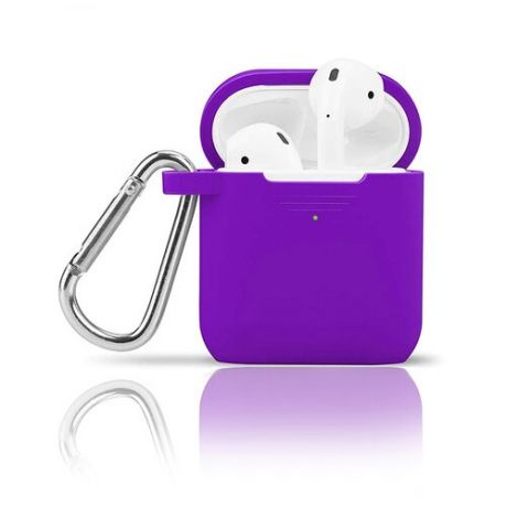 Чехол INNOVATION для наушников Apple AirPods/AirPods 2 силиконовый с карабином, фиолетовый