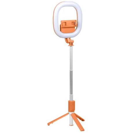Трипод-селфи палка кольцевая лампа LED 15 см R10 с регулируемым штативом 95 см, Selfie Stick Tripod, с Bluetooth пультом, оранжевый