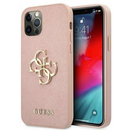Чехол CG Mobile Guess PU Saffiano 4G Big metal logo Hard для iPhone 12 Pro Max, цвет Розовый (GUHCP12LSA4GGPI)