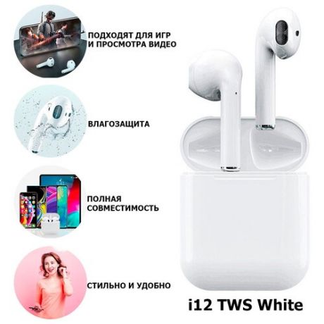 Наушники беспроводные i12 TWS. Blue. Bluetooth.