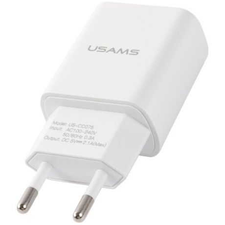 Сетевое зарядное устройство USAMS - (Модель T21 Charger kit) 1 USB T18 2,1A + кабель Lightning 1m, белый (T21OCLN01)