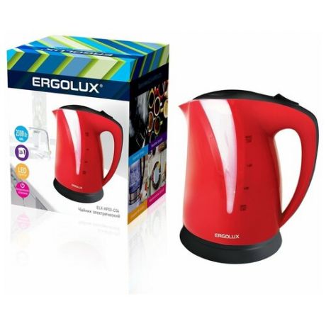 Чайник пластиковый, 2.0л, 1500-2300Вт, красно- черный, Ergolux ELX- KP03- C04