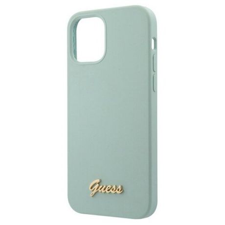 Guess Чехол Guess Liquid Silicone Gold Metal logo для iPhone 12 mini, голубой