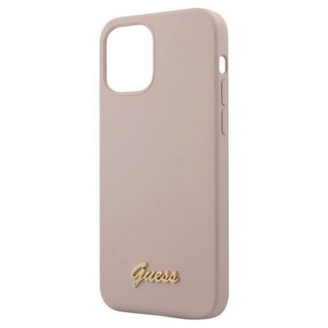 Guess Чехол Guess Liquid Silicone Gold Metal logo для iPhone 12 mini, розовый