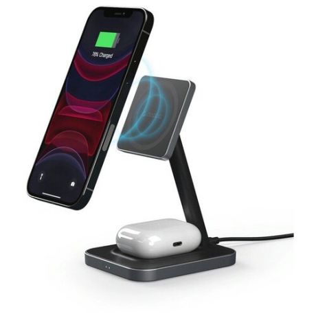 Беспроводное зарядное устройство 2в1 Deppa MageSafe Stand (D-24016) для Apple iPhone/ Air Pods 20W Черный