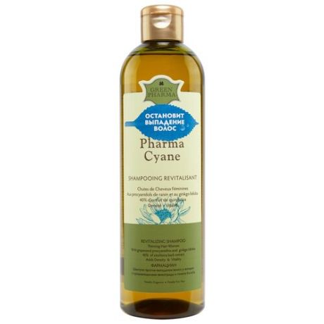 GreenPharma шампунь Pharma Cyane против выпадения волос у женщин с процианидолами винограда и гинкго билоба, 500 мл