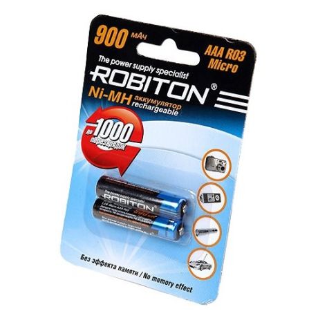 Аккумулятор Ni-Mh 900 мА·ч ROBITON AAA R03 Micro 900, 2 шт.