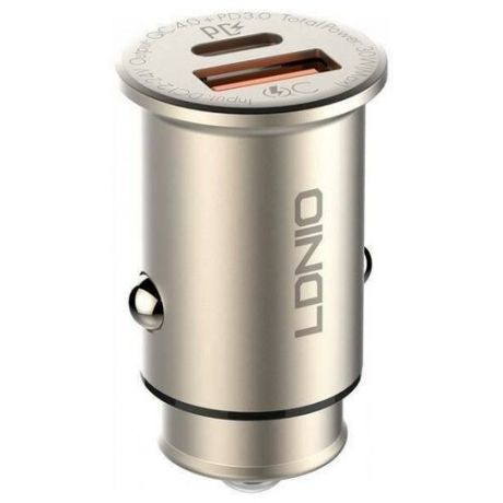 Автомобильное зарядное устройство LDNIO C506Q + USB Type-C, золотистый
