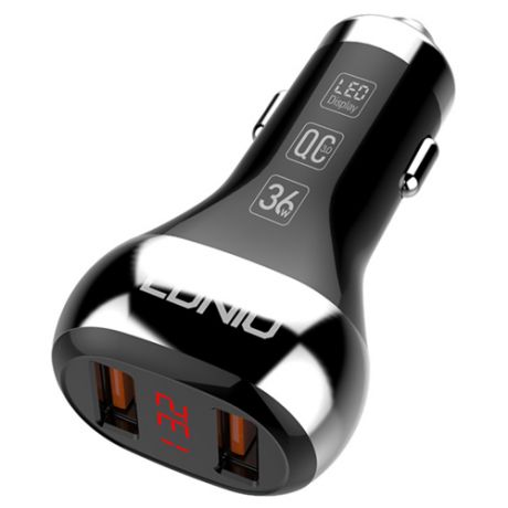 Автомобильное зарядное устройство LDNIO C2 + USB Type-C, черный/серебристый