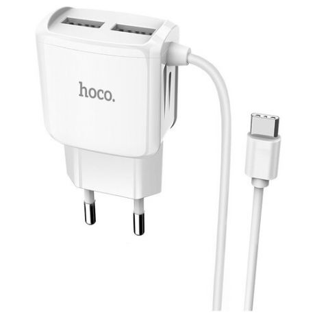 Сетевое зарядное устройство Hoco C59A Mega joy со встроенным кабелем USB Type-C, white