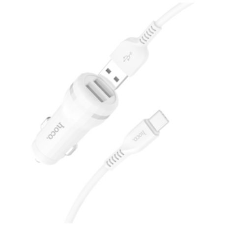 Автомобильное зарядное устройство Hoco Z27 Staunch + кабель USB Type-C, white