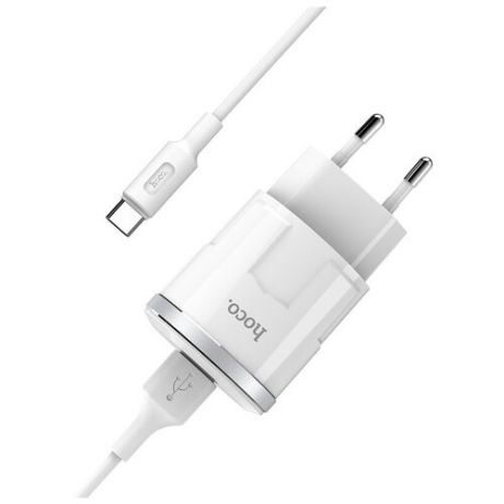 Сетевое зарядное устройство Hoco C37A + кабель USB Type-C, белый