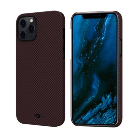 Чехол Pitaka MagEZ Case для iPhone 12/12 Pro 6.1", черно-красный (шахматное плетение), кевлар (арамид)