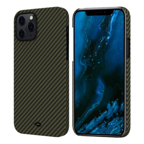 Чехол Pitaka MagEZ Case для iPhone 12 Pro Max 6.7", черно-зеленый, кевлар (арамид)