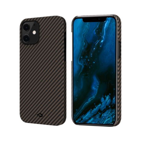 Чехол Pitaka MagEZ Case для iPhone 12 mini 5.4", черно-коричневый, кевлар (арамид)