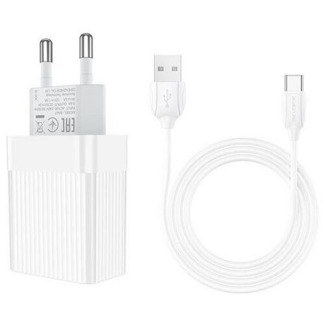 Сетевое зарядное устройство Borofone BA47A Mighty speed + кабель USB Type-C, white