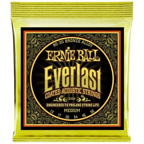 ERNIE BALL 2554 Everlast Coated 80/20 Bronze Medium 13-56 Струны для акустической гитары