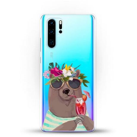 Силиконовый чехол Медведь с коктейлем на Huawei P30 Pro