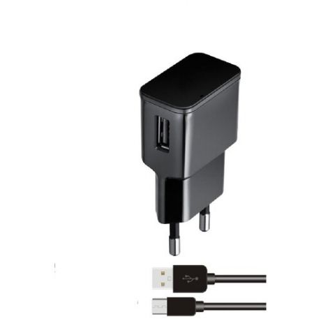 Сетевое зарядное устройство 1USB 1A + кабель Micro USB, черный, ISA