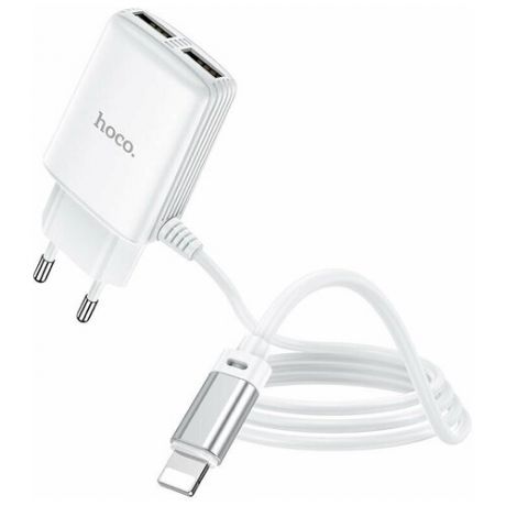 Устройство зарядное сетевое Apple 8 pin, 2 USB HOCO, C82A, Real power, 2400mAh, пластик, огнестойкий, цвет белый