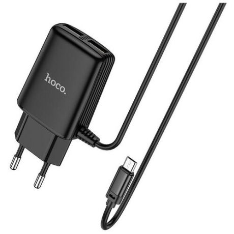 Сетевое зарядное устройство 2xUSB с кабелем micro USB Hoco C82A Real - Черное