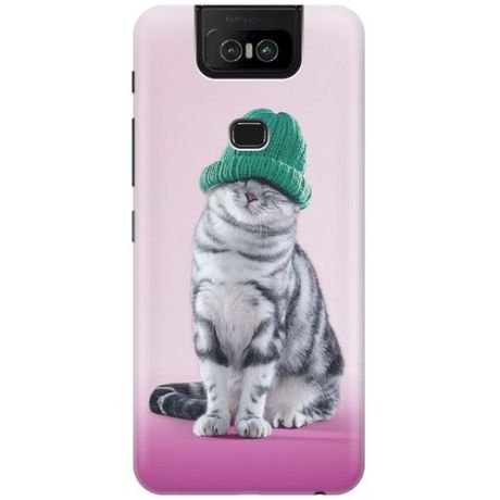 Cиликоновый чехол на ASUS ZenFone 6 ZS630KL / Асус Зенфон 6 с принтом "Кот в зеленой шапке"