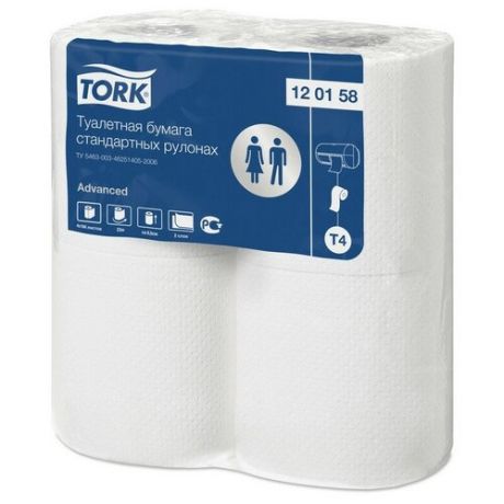 Бумага туалетная Tork T4 2сл бел вторич 23м 184л 4рул/уп 24уп/блок 120158 2 штуки