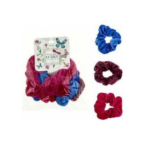 Резинка Lukky текстильные, бархат 3 шт. голубой, лиловый, фуксия