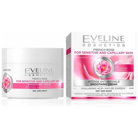 Eveline Cosmetics 6 компонентов French Rose Омолаживающий крем для лица с экстрактом Французской Розы против морщин, 50 мл