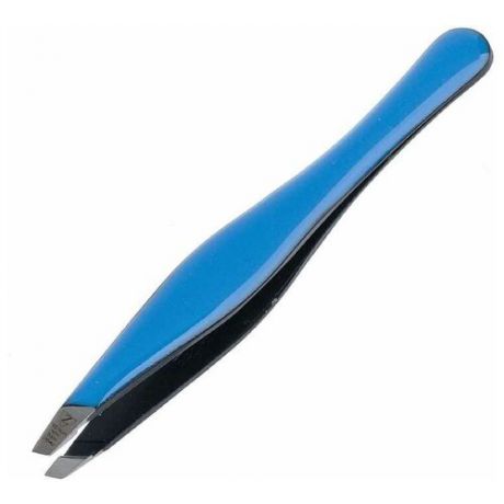 Пинцет скошенный с округлой ручкой голубой (эмаль)