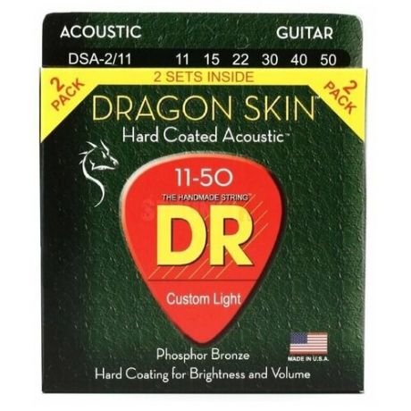 DR Strings DSA-2/11 DRAGON SKIN Струны для акустической гитары, 2 комплекта