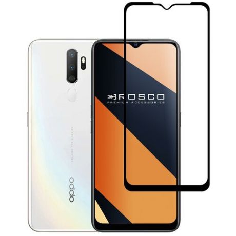 Защитное стекло с черной рамкой ROSCO для Oppo A5, A9, A31(2020), A15, A15s, Realme C21, C20, C11, C15, С3, 6i, 5i, 5 (Оппо А5, А9, А31 2020, А15, 15с, Реалми С21, С20, С15, С11, С3, 6i, 5i, 5), силиконовая клеевая основа