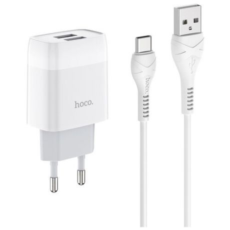 Сетевое зарядное устройство 2xUSB с кабелем micro USB Hoco C73A Glorious - Белое