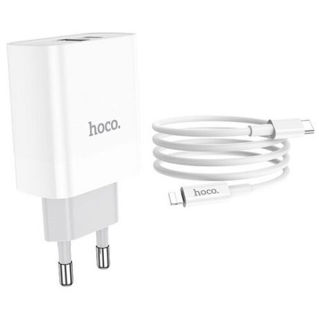 Сетевое зарядное устройство Hoco C80A Rapido + кабель USB Type-C - Lightning, white