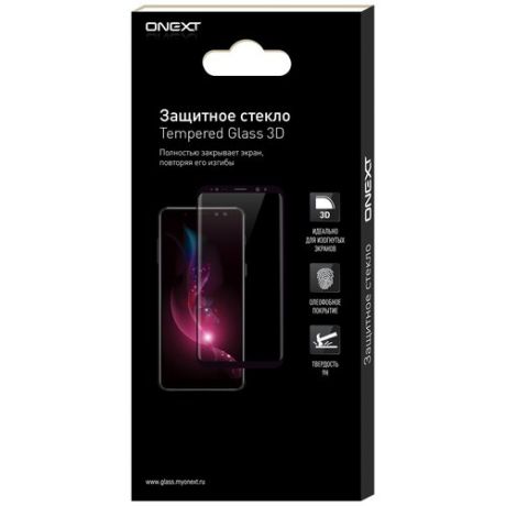 Защитное стекло Onext для телефона Samsung Galaxy A70, 3D, черное (2019)