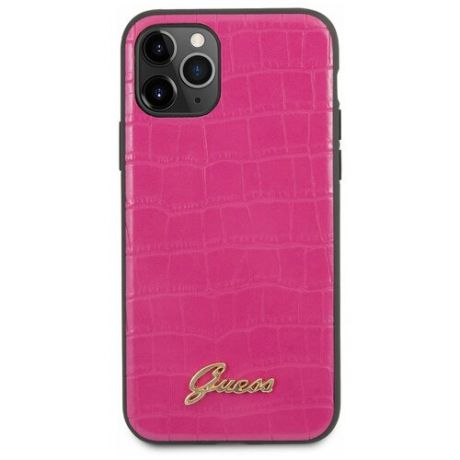 Чехол Guess для iPhone 11 Pro Animal Croco with metal logo Hard PU Pink