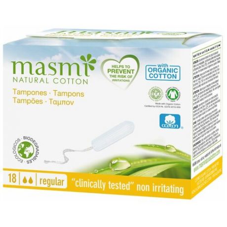 Masmi тампоны Regular без аппликатора, 2 капли, 18 шт.