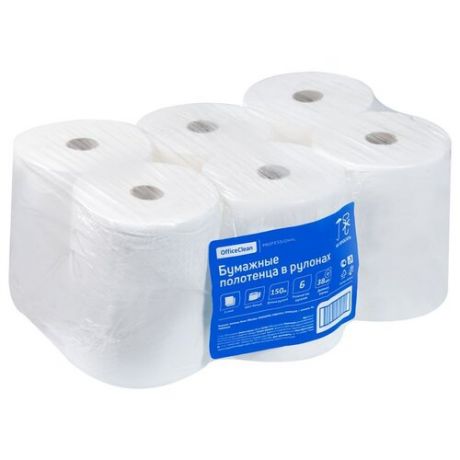 Полотенца бумажные OfficeClean белые двухслойные 150 м 6 рул.