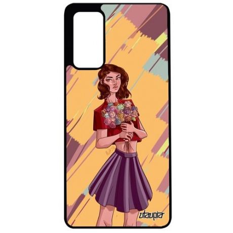 Защитный чехол на смартфон // Samsung Galaxy S20FE // "Девушка и цветы" Аниме Букет, Utaupia, серый