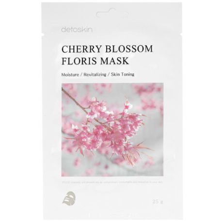Detoskin Cherry Blossom Floris Mask Тканевая маска цветочная с экстрактом сакуры, 5шт.