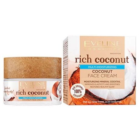 Крем увлажняющий для лица Eveline Cosmetics Rish Coconut для Всех Типов Кожи 50 мл