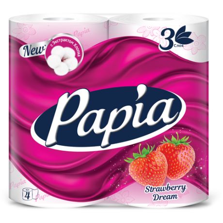 Туалетная бумага Papia Strawberry dream белая трёхслойная