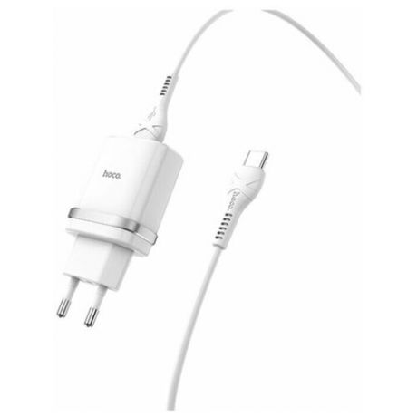 Сетевое зарядное устройство Hoco C12Q Smart + кабель USB Type-C, белый