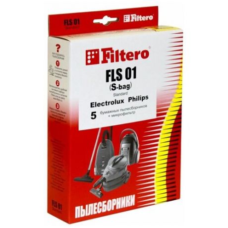 Пылесборник FILTERO Standard FLS 01 бумажные (5 шт.) + фильтр, для пылесосов Electrolux, Philips